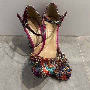 Jacquard jeweled block heels